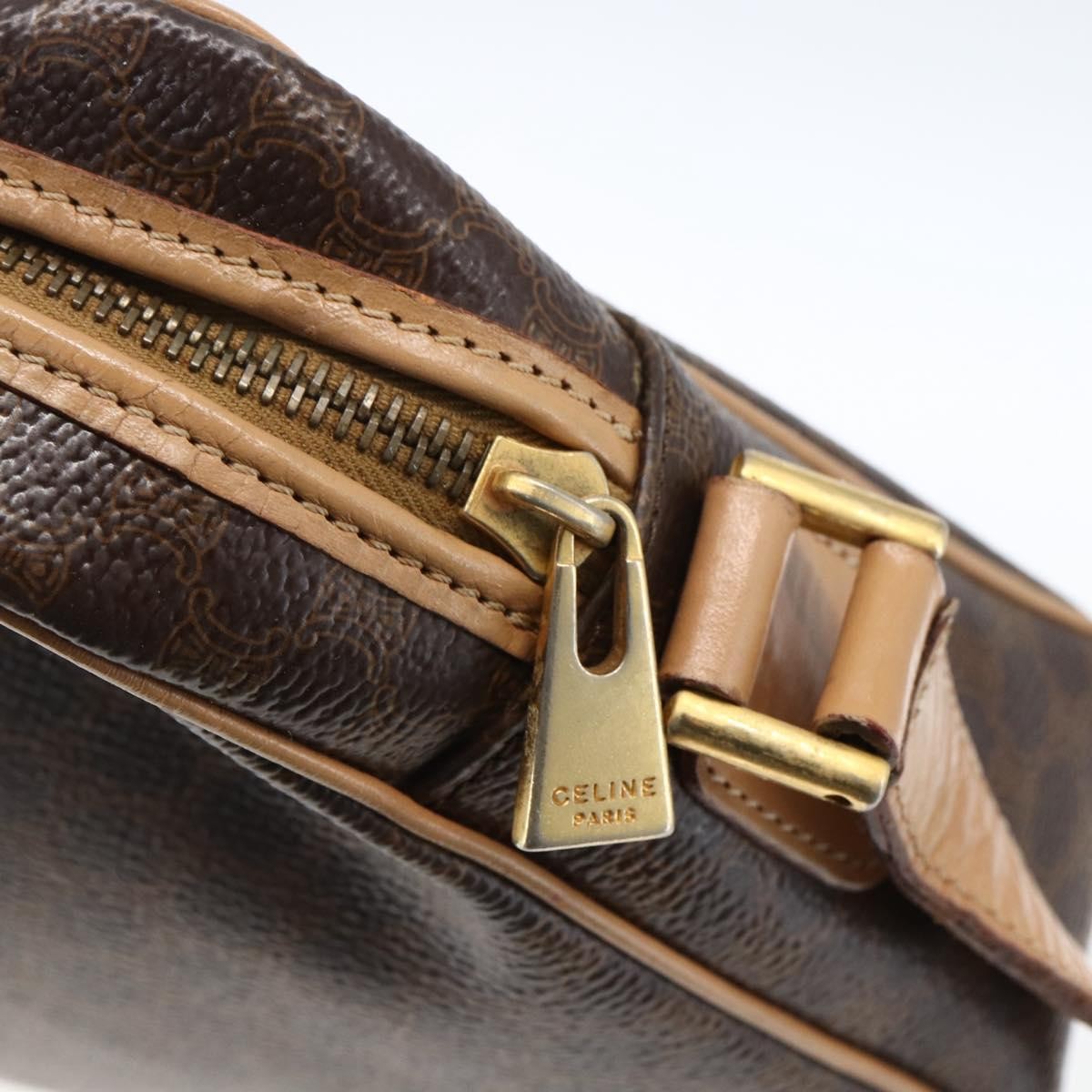 Celine Vintage Macadam Shoulder Bag Canvas and Leather, BROWN, CANVAS, Shoulder bag