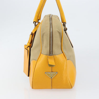 Prada Bowler Bag Canvas with Leather, BEIGE, CANVAS, Handbag
