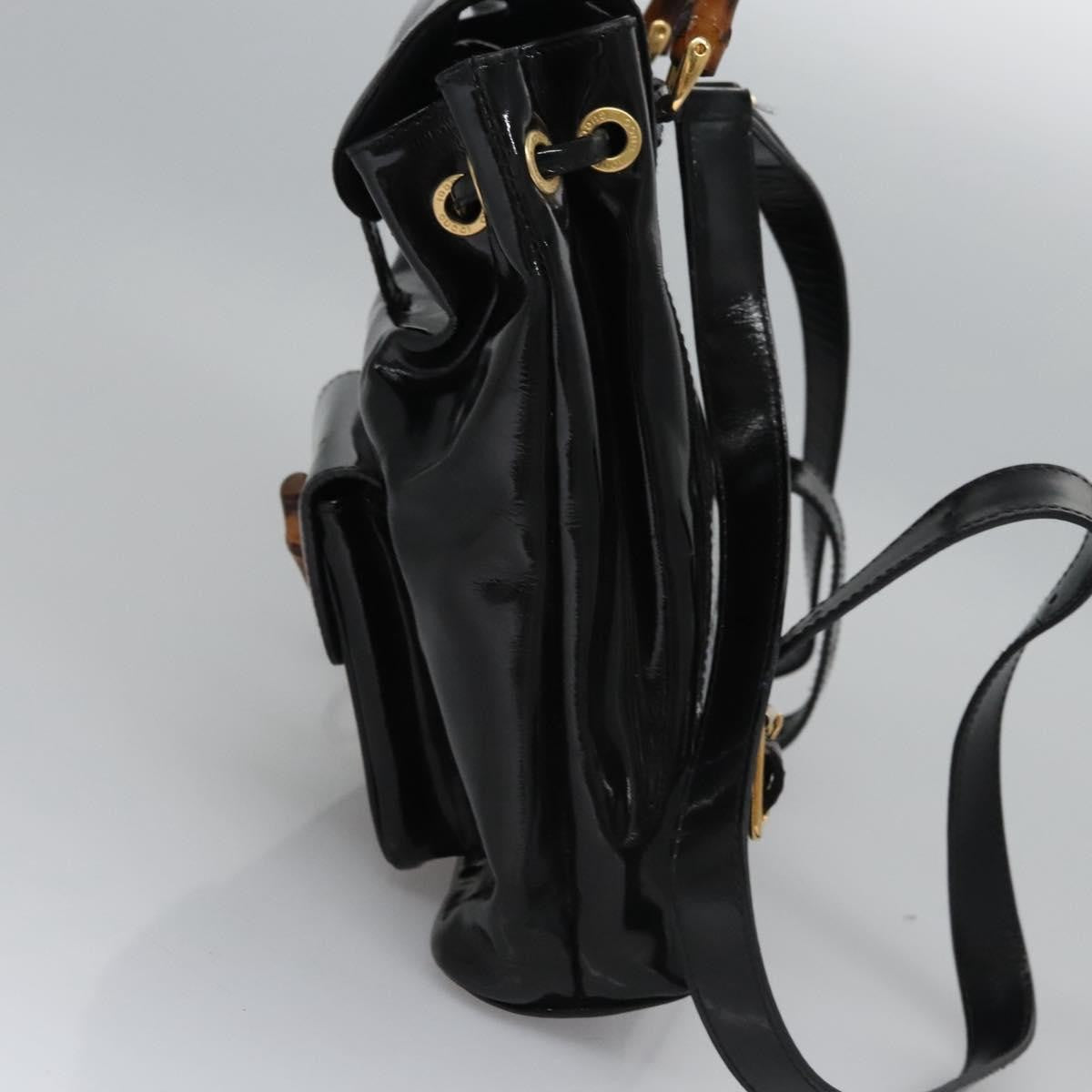 Gucci Vintage Bamboo Backpack Patent, Black, Patent Leather, Backpack