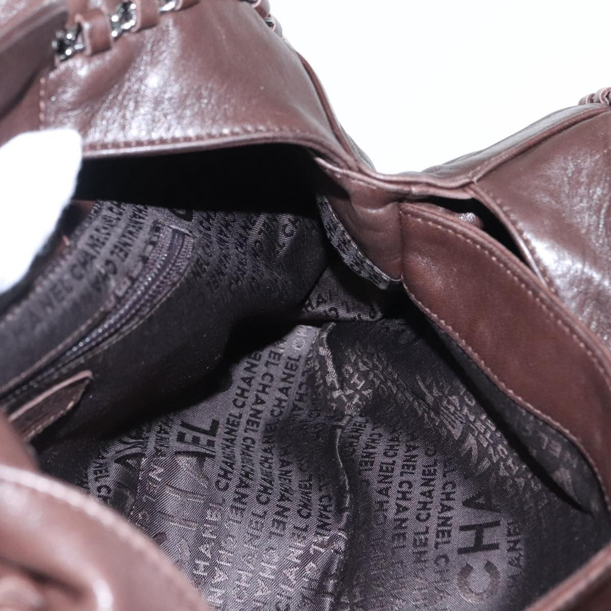 Chanel Vintage Chain Around Shoulder Bag Leather, BROWN, LEATHER, Shoulder bag