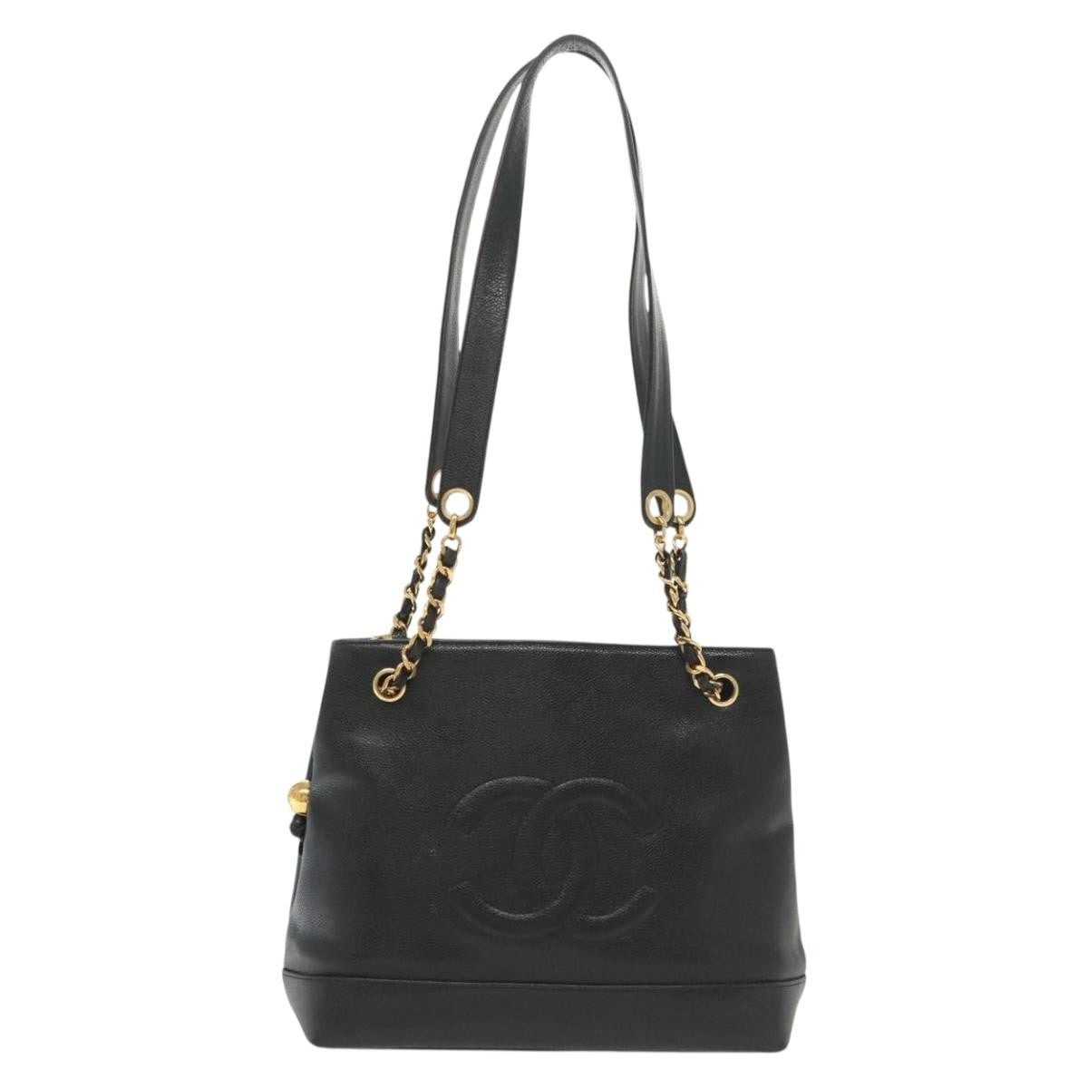 Chanel Vintage CC Logo Chain Tote Caviar, BLACK, LEATHER, Tote bag