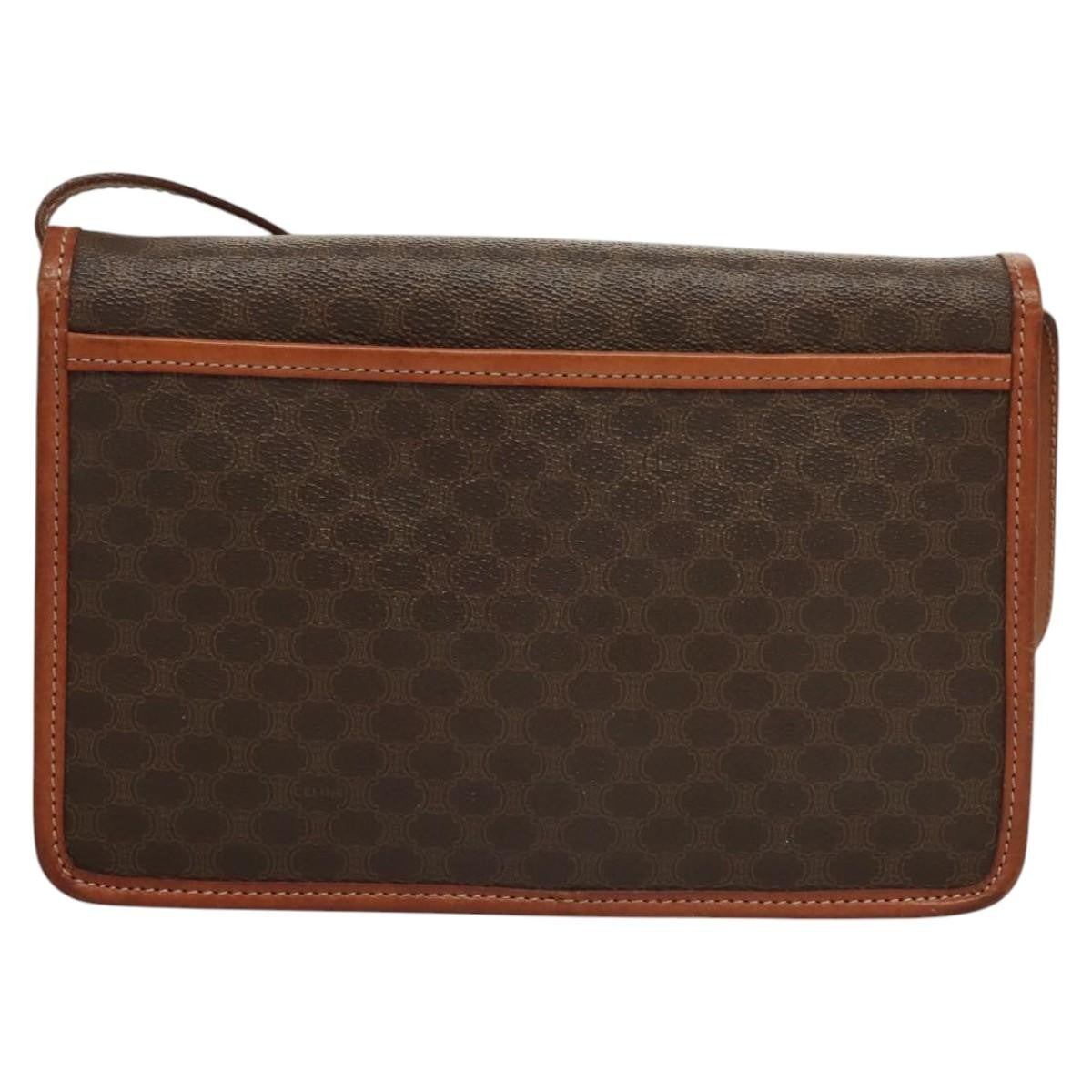 Celine Vintage Macadam Shoulder Bag Canvas and Leather, Brown, Canvas, Shoulder Bag