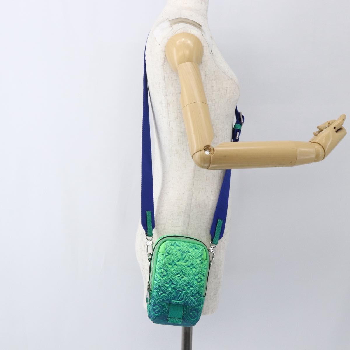 Louis Vuitton Double Phone Pouch NM Monogram Shadow Leather, Green, Leather, Clutch