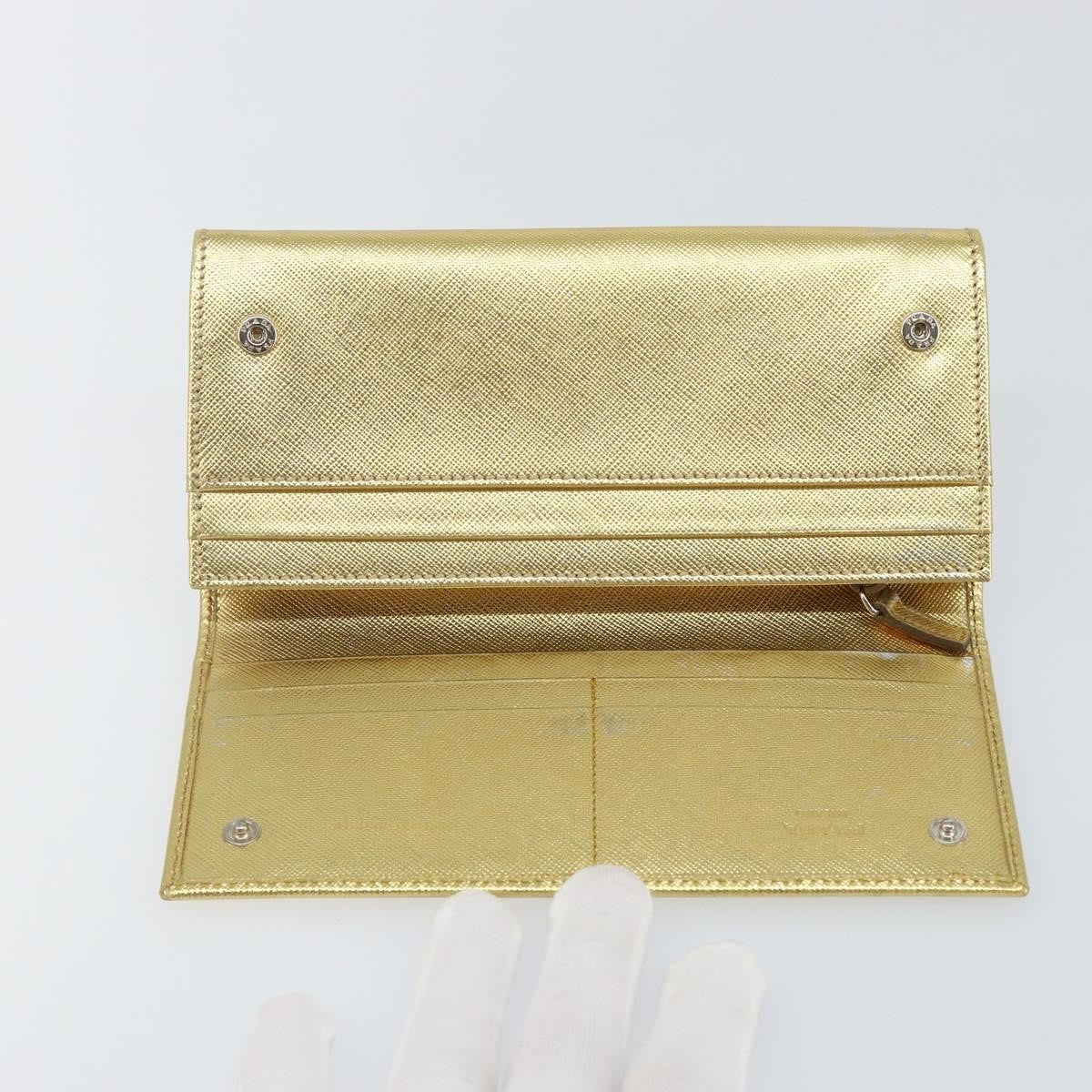 Prada Continental Wallet Saffiano Leather, GOLD, LEATHER, Wallets