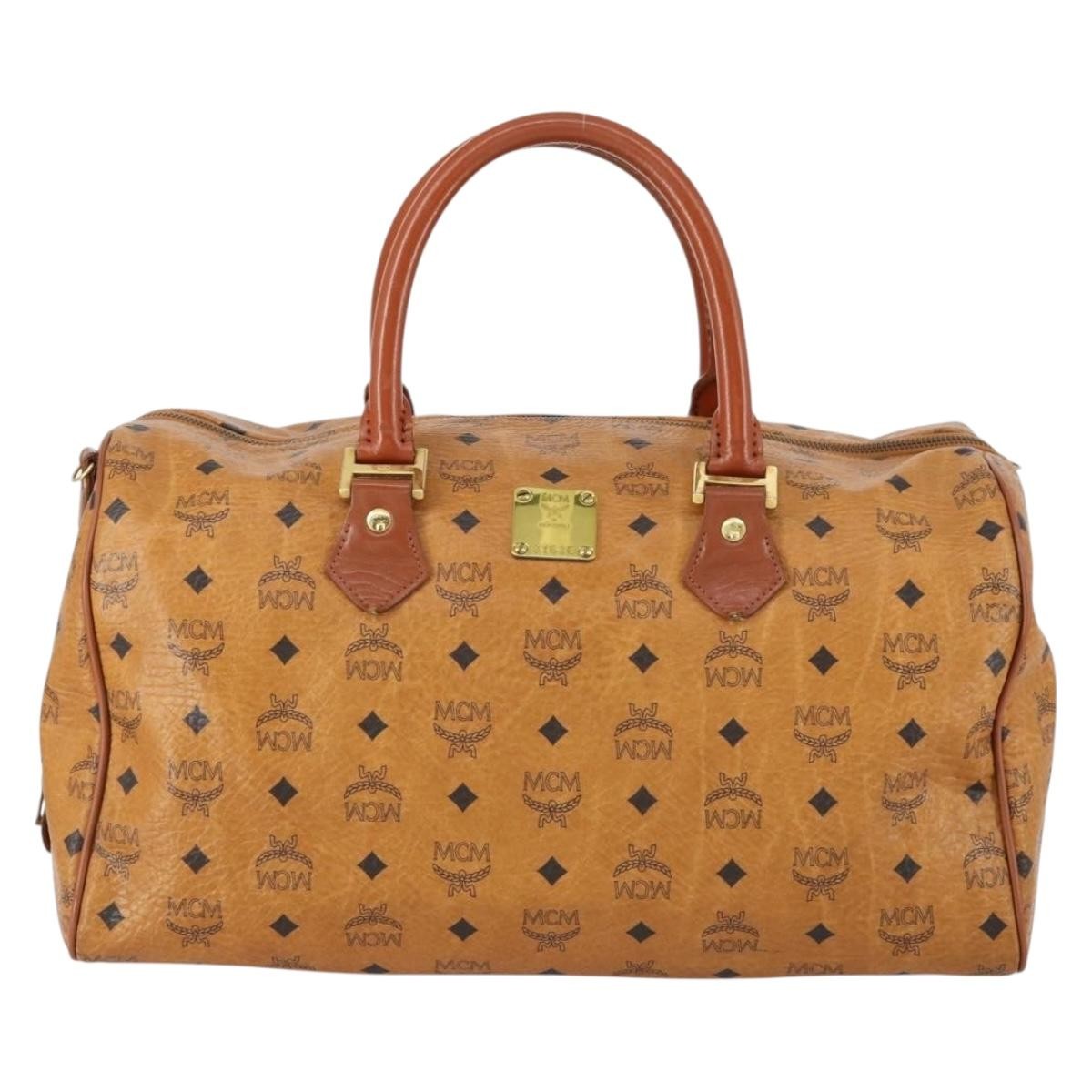 MCM Vicetos travel bag logogram boston, BROWN, CANVAS, Travel bag