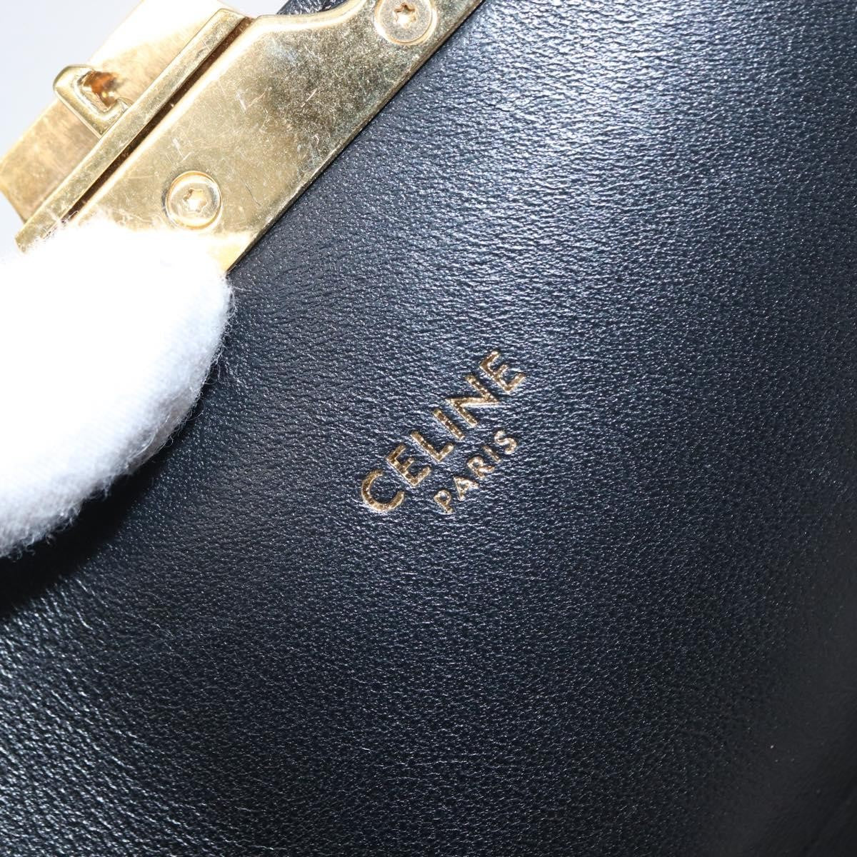 Celine Triomphe Shoulder Bag Canvas with Leather, BLACK, LEATHER, Shoulder bag
