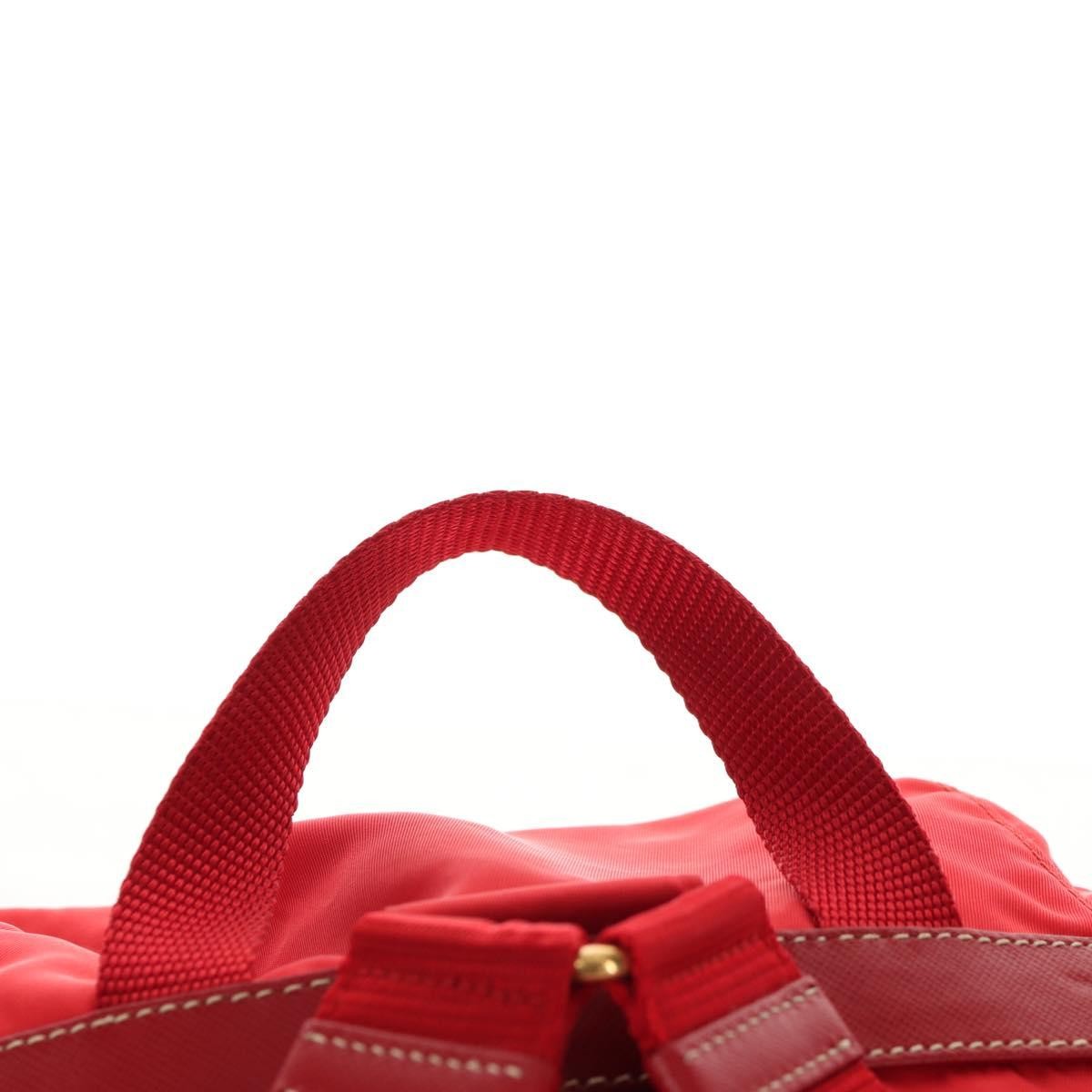 Prada Vela Double Front Pocket Backpack Tessuto with Saffiano Leather, Red, Nylon, Backpack