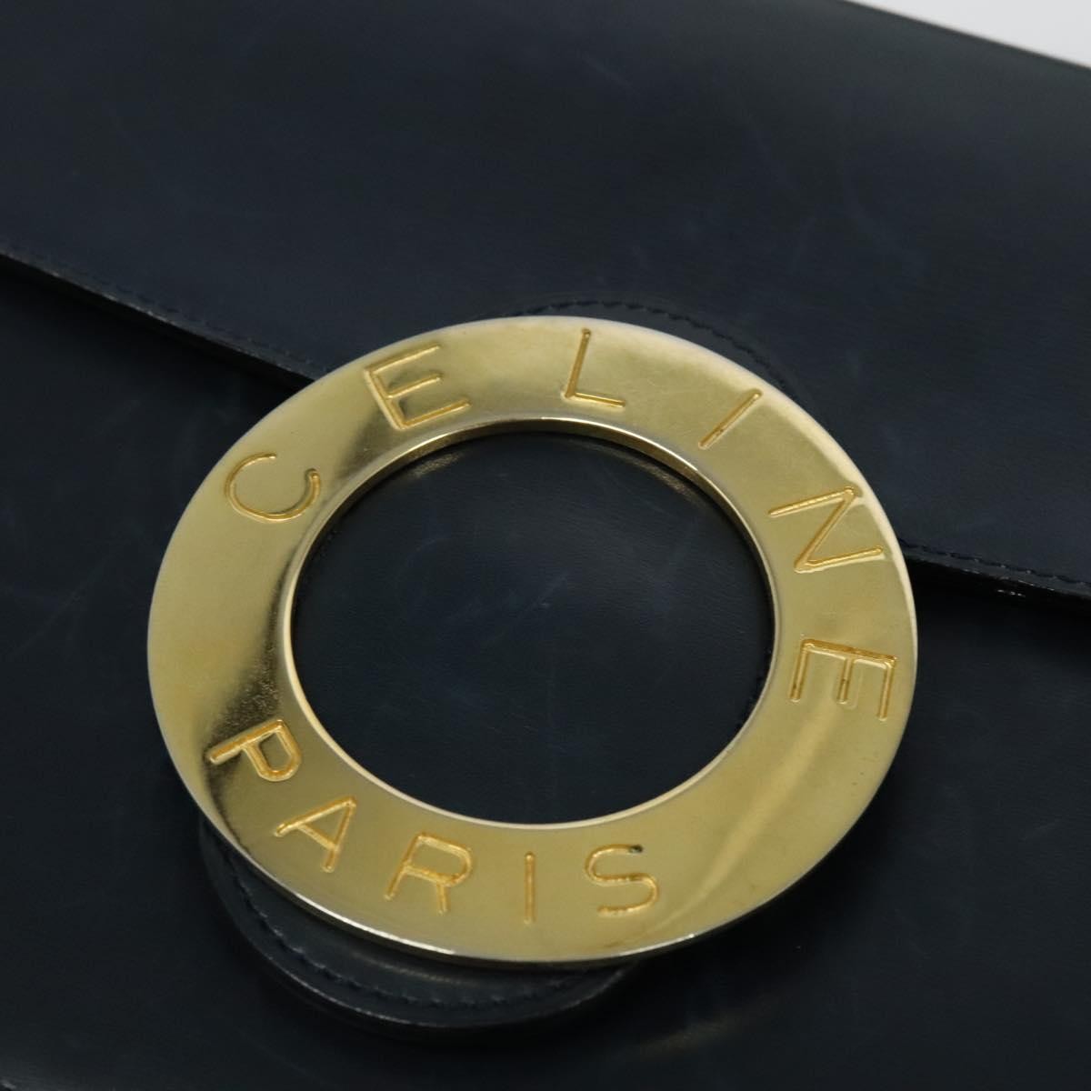 Celine Circle logo Leather, NAVY, LEATHER, Shoulder bag