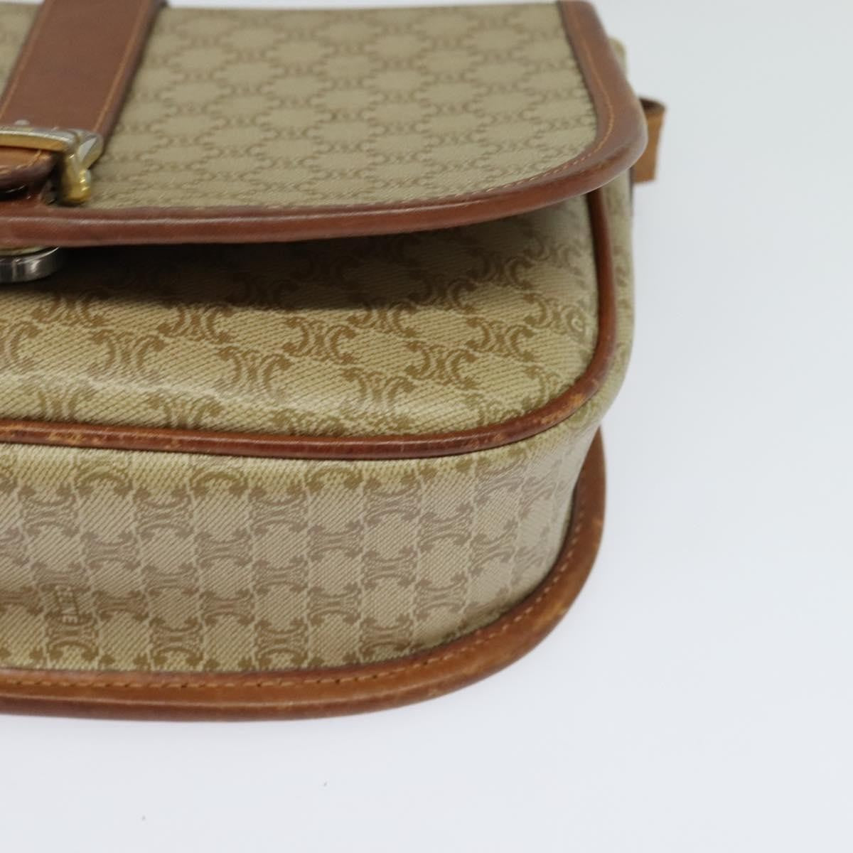 Celine Vintage Macadam Shoulder Bag Canvas and Leather, Beige, Canvas, Shoulder Bag