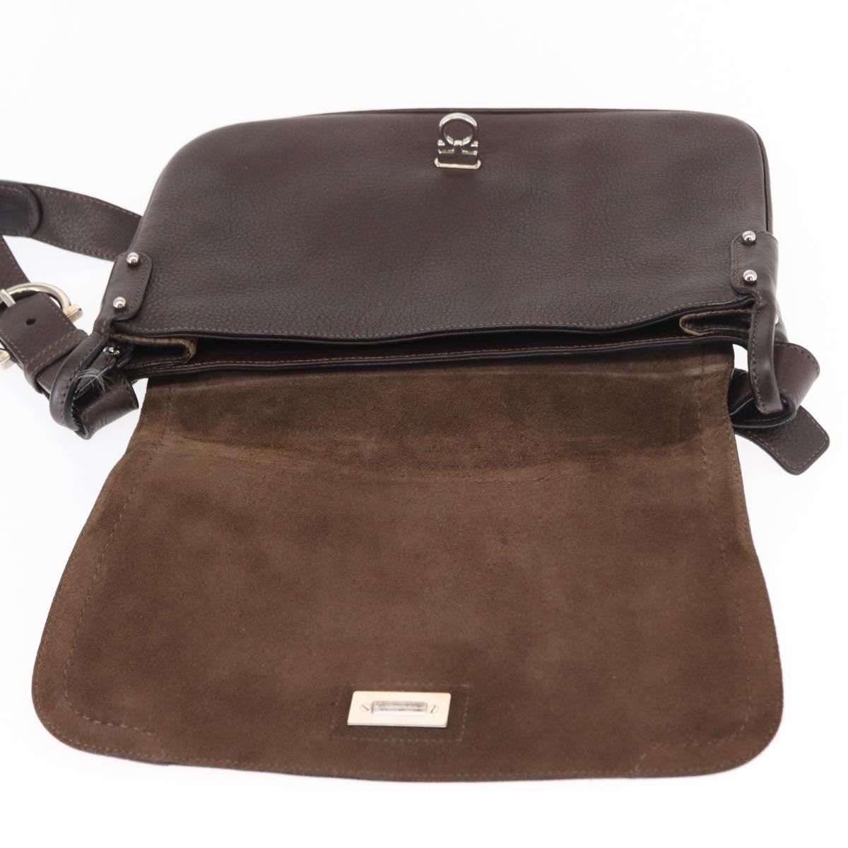 Salvatore Ferragamo Gancini Shoulder Bag Leather, BROWN, LEATHER, Shoulder bag
