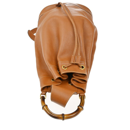Gucci Vintage Bamboo Sling Backpack Leather, Brown, Leather, Backpack