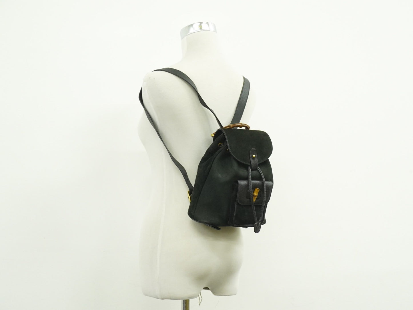 Gucci Vintage Bamboo Backpack Suede, BLACK, SUEDE, Backpack