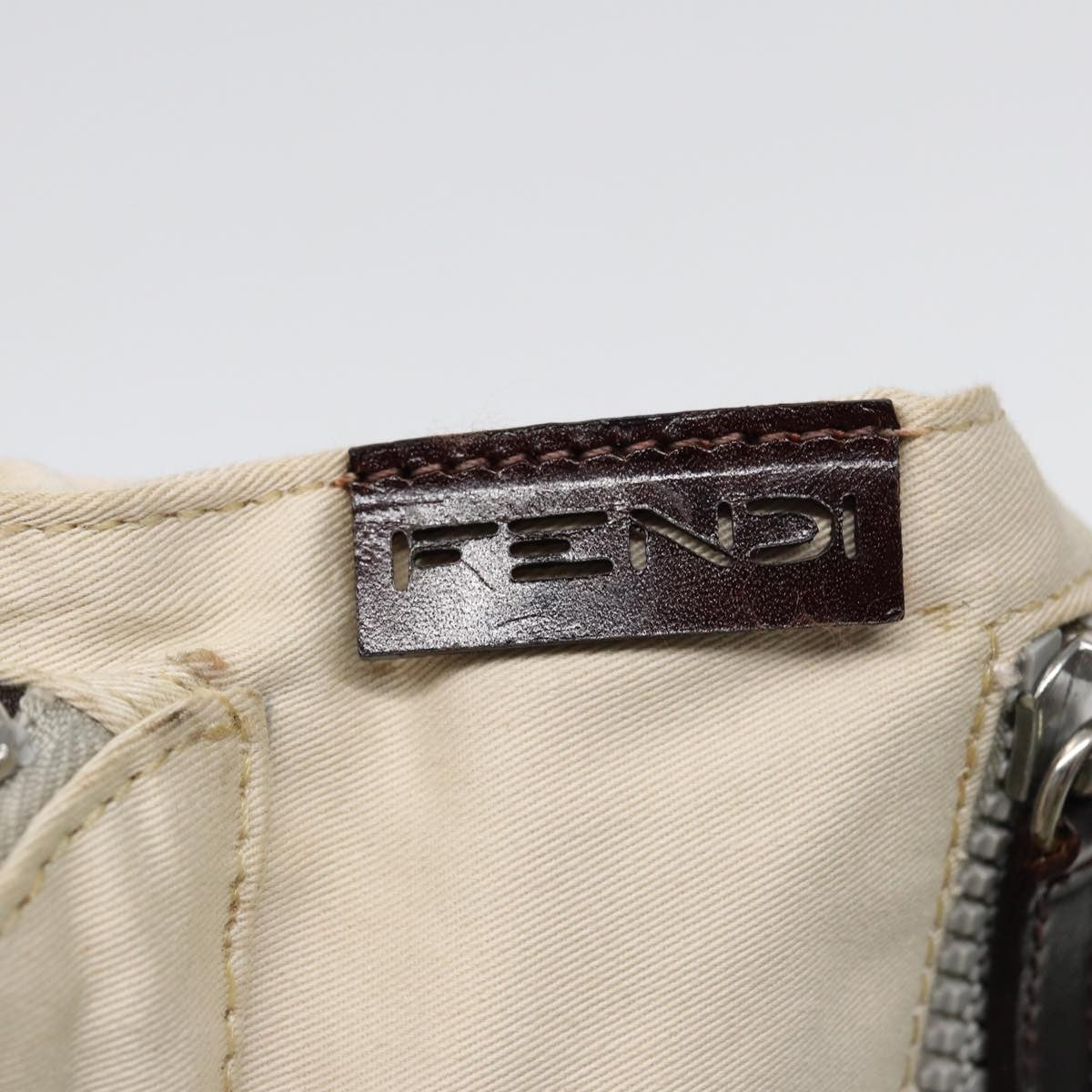 Fendi Vintage Double Pocket Zip Shoulder Bag Canvas, BEIGE, CANVAS, Shoulder bag