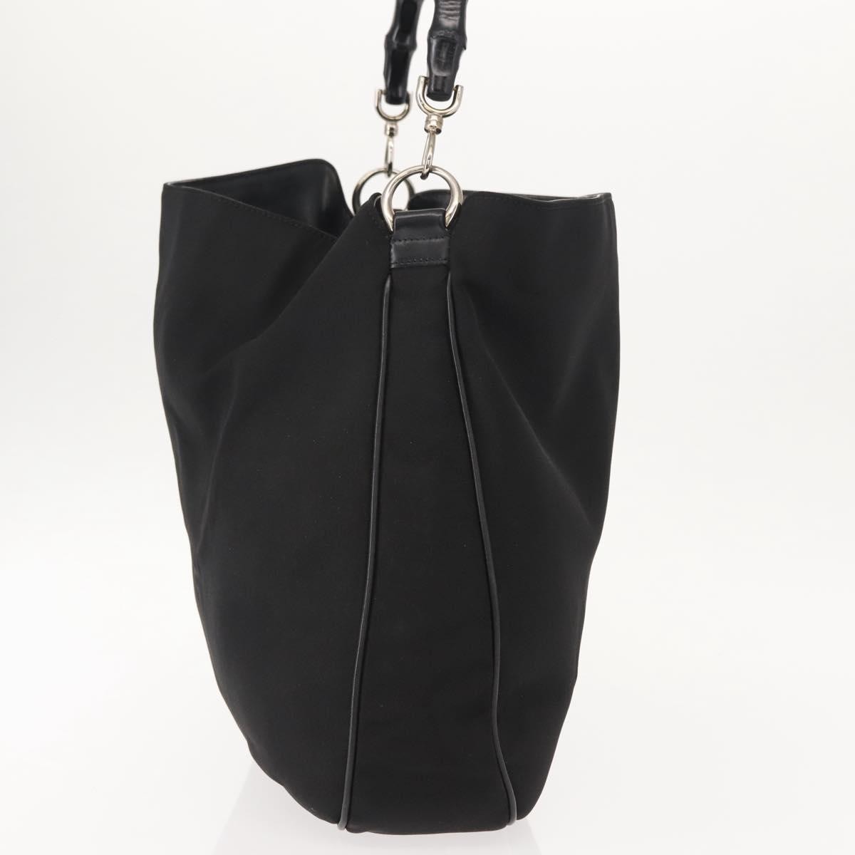 Gucci Vintage Bamboo Handle Open Hobo Nylon, BLACK, NYLON, Tote bag