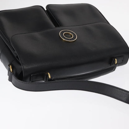 Celine Circle Logo Shoulder Bag Leather, BLACK, LEATHER, Shoulder bag