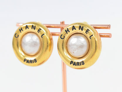 Chanel CC Hoop Clip-On Earrings Crystal Embellished Metal, GOLD, GOLD_PLATED, Earrings