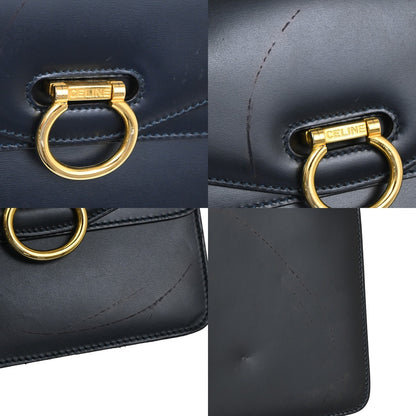 Celine Gancini Handbag Leather, NAVY, LEATHER, Handbag