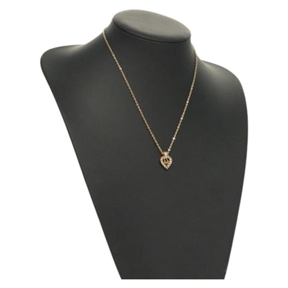 Christian Dior Logo Heart Pendant Necklace Metal with Crystal, GOLD, METAL, Necklace
