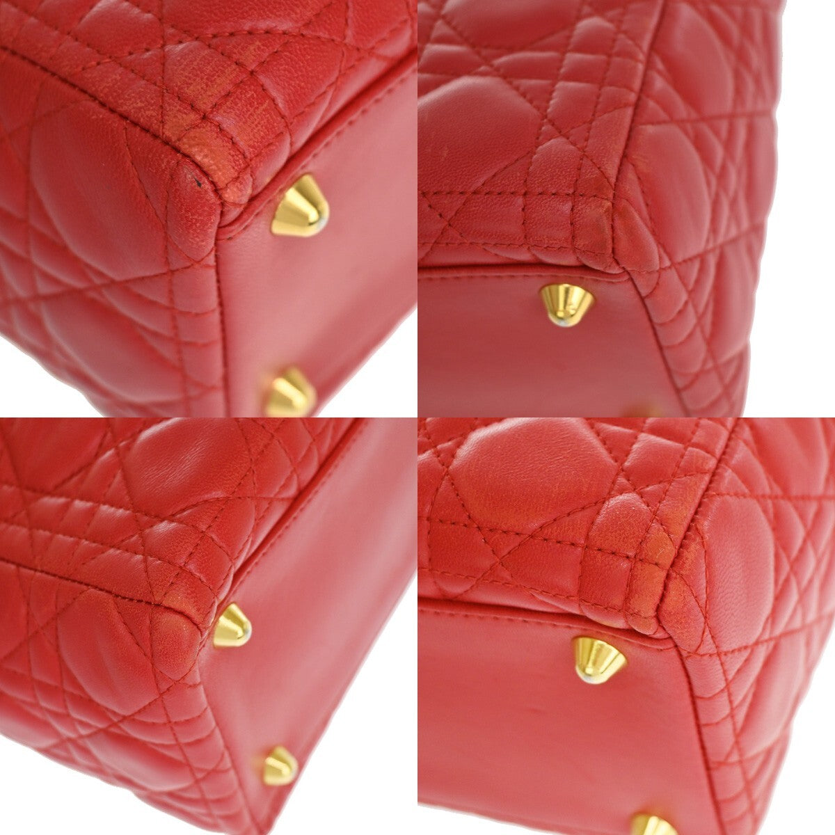 Christian Dior Vintage Lady Dior Bag Cannage Quilt Lambskin, RED, LEATHER, Handbag