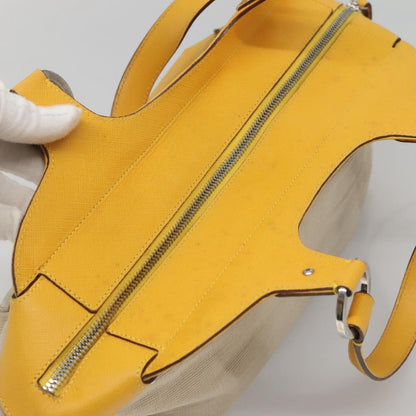 Salvatore Ferragamo Gancini handbag Canvas and Leather, YELLOW, CANVAS, Handbag