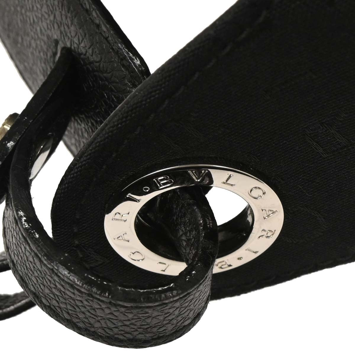 Bvlgari Logomania Shoulder Bag Canvas with Leather, BLACK, LEATHER, Shoulder bag