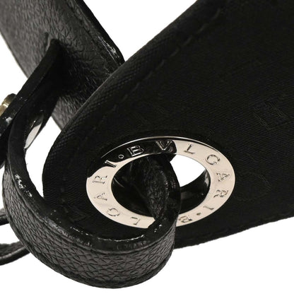 Bvlgari Logomania Shoulder Bag Canvas with Leather, BLACK, LEATHER, Shoulder bag