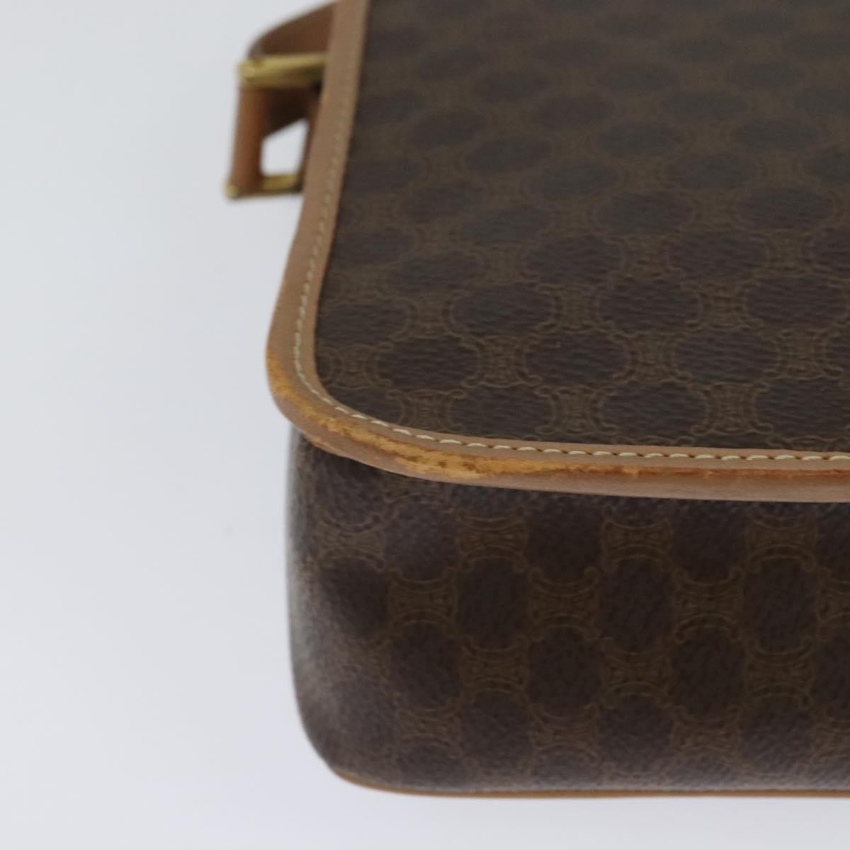 Celine Vintage Macadam Circle Logo Shoulder Bag Canvas and Leather, Brown, Canvas, Shoulder Bag