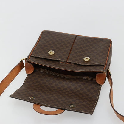 Celine Vintage Macadam Circle Logo Shoulder Bag Canvas and Leather, Brown, Canvas, Shoulder Bag