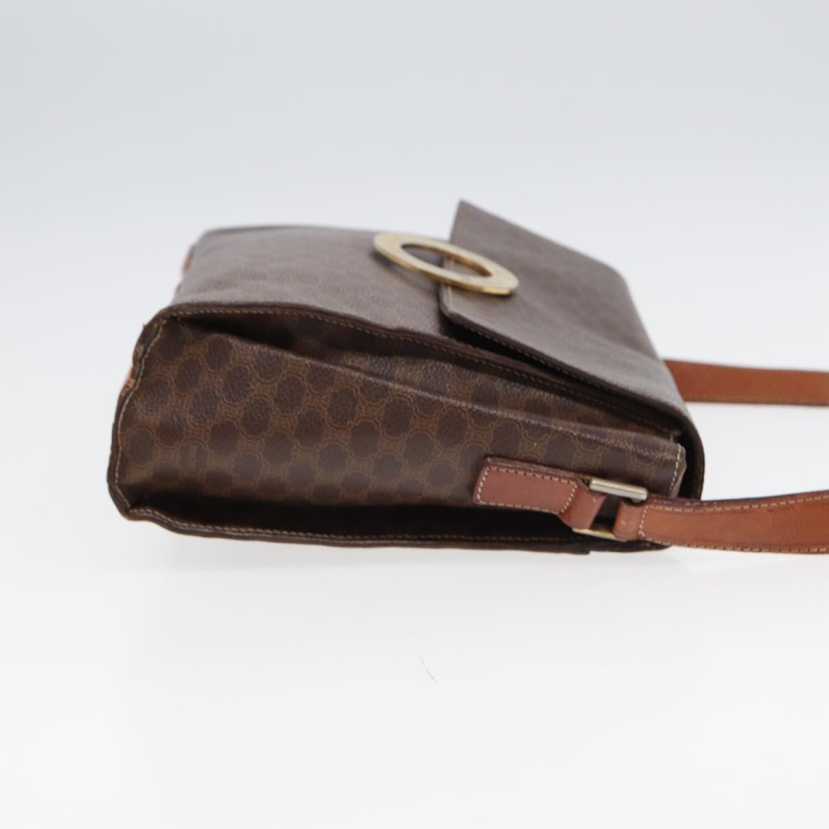 Celine Vintage Macadam Circle Logo Shoulder Bag Canvas and Leather, BROWN, CANVAS, Shoulder bag
