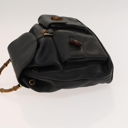 Gucci Vintage Bamboo Backpack Leather, Black, Leather, Backpack