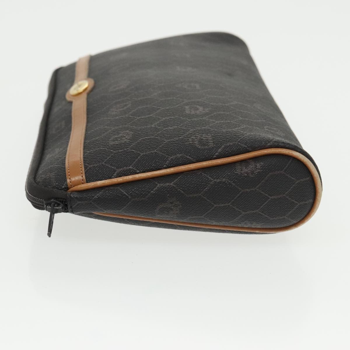 Christian Dior Vintage Honeycomb Zip Pouch Coated Canvas, BLACK, CANVAS, Clutche & pouche