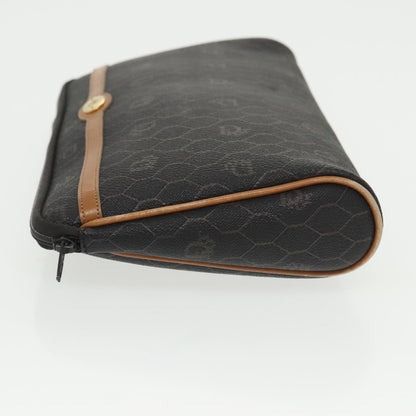 Christian Dior Vintage Honeycomb Zip Pouch Coated Canvas, BLACK, CANVAS, Clutche & pouche