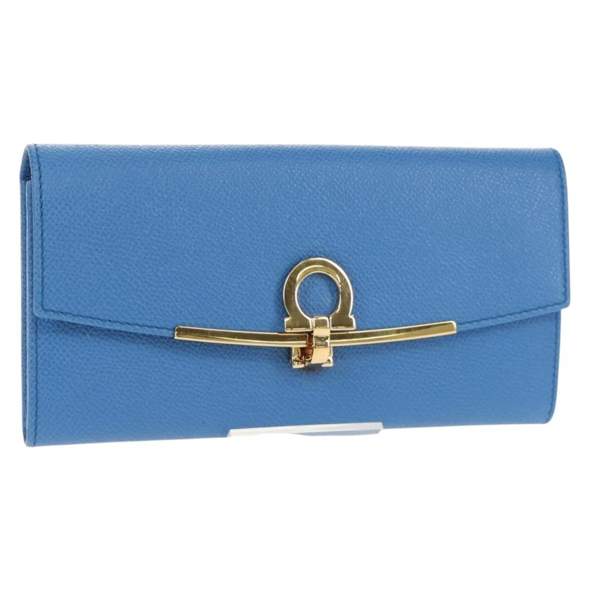 Salvatore Ferragamo Gancini Flap Continental Wallet Leather, Blue, Leather, Wallet