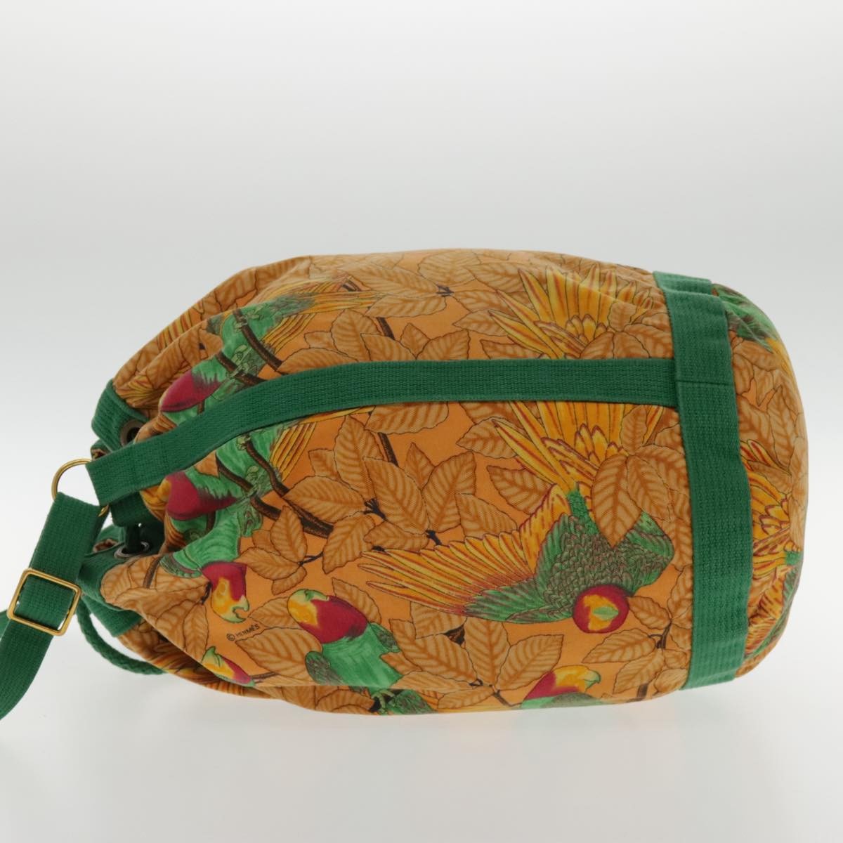 Hermes Vintage Drawstring Bucket Shoulder Bag Printed Canvas, ORANGE, CANVAS, Shoulder bag