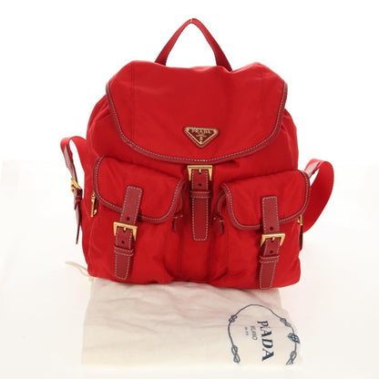 Prada Vela Double Front Pocket Backpack Tessuto with Saffiano Leather, Red, Nylon, Backpack