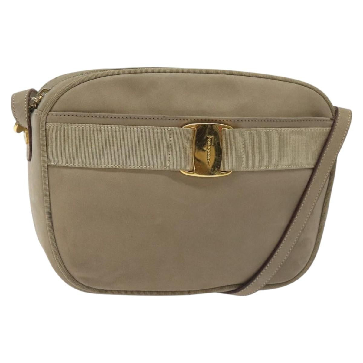 Salvatore Ferragamo Vala Shoulder Bag Suede, BEIGE, SUEDE, Shoulder bag