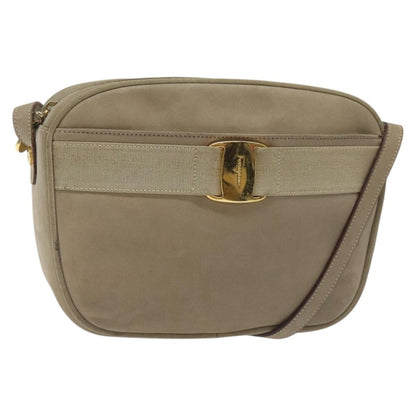 Salvatore Ferragamo Vala Shoulder Bag Suede, BEIGE, SUEDE, Shoulder bag