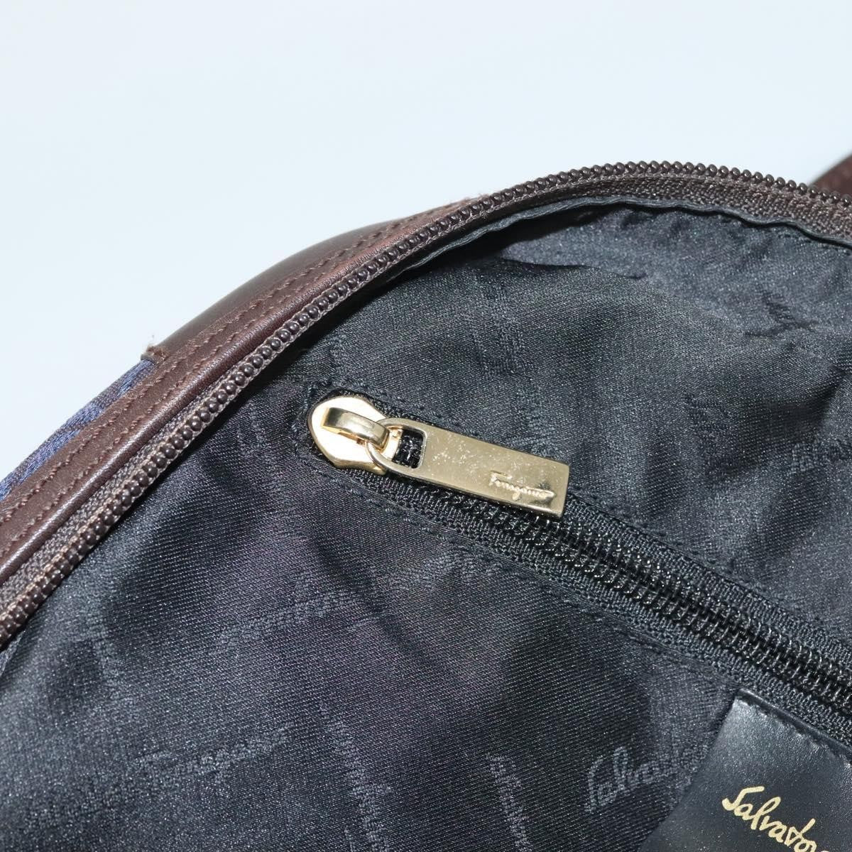 Salvatore Ferragamo Gancini handbag Canvas and Leather, NAVY, CANVAS, Handbag