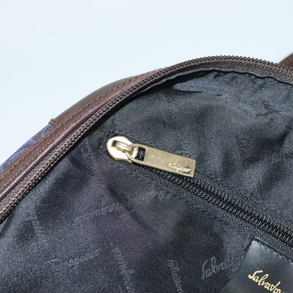 Salvatore Ferragamo Gancini handbag Canvas and Leather, NAVY, CANVAS, Handbag