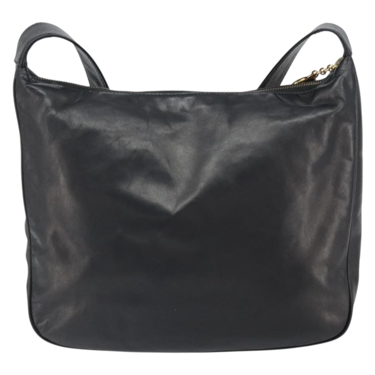 Celine Circle Logo Shoulder Bag Leather, BLACK, LEATHER, Shoulder bag