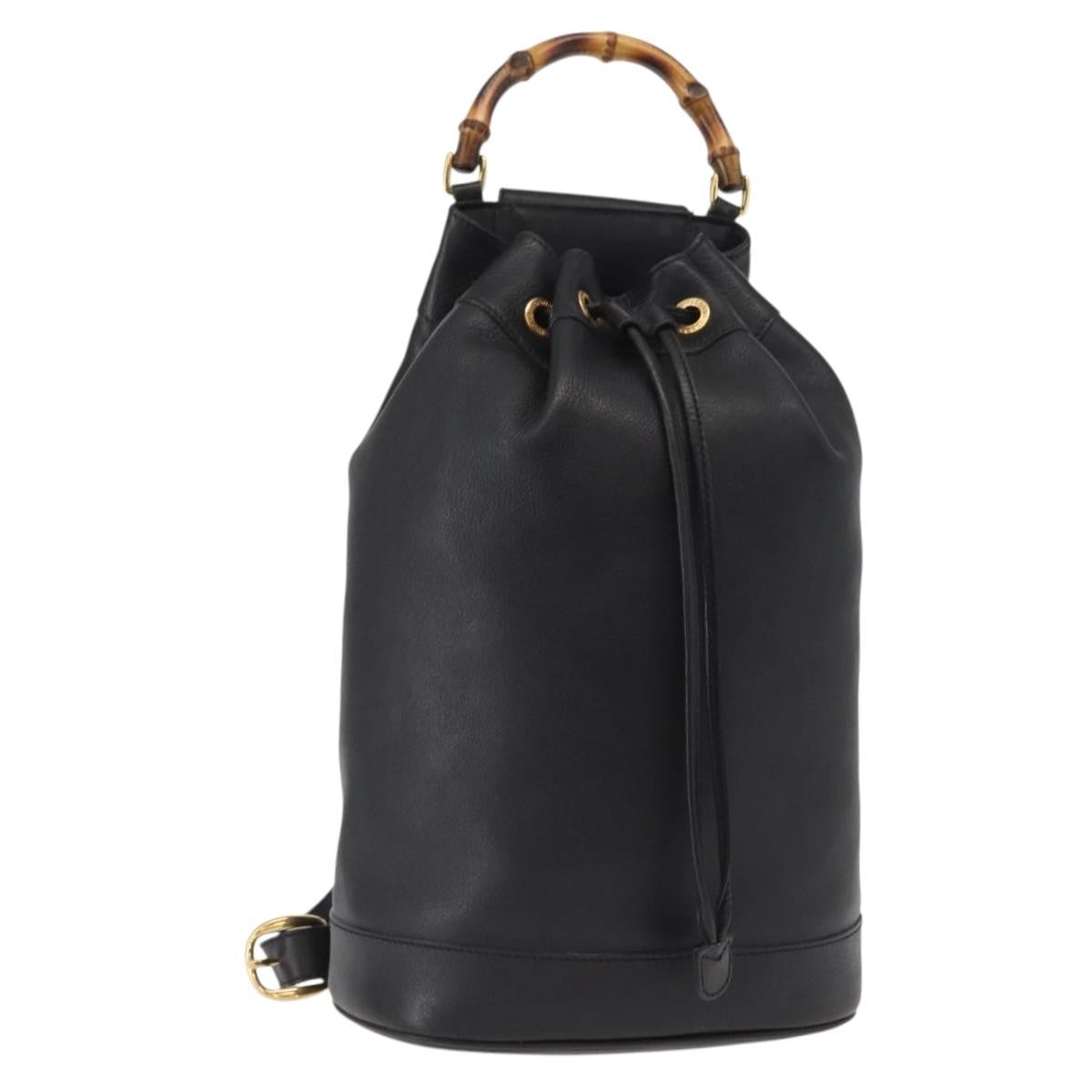 Gucci Vintage Bamboo Sling Backpack Leather, BLACK, LEATHER, Shoulder bag