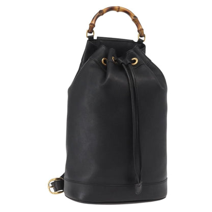 Gucci Vintage Bamboo Sling Backpack Leather, BLACK, LEATHER, Shoulder bag