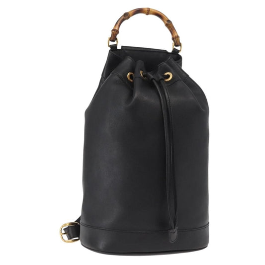 Gucci Vintage Bamboo Sling Backpack Leather, BLACK, LEATHER, Shoulder bag