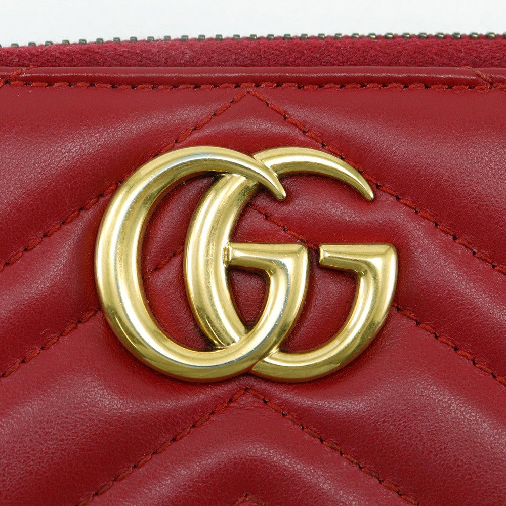 Gucci GG Marmont Zip Around Wallet Matelasse Leather, RED, LEATHER, Wallets