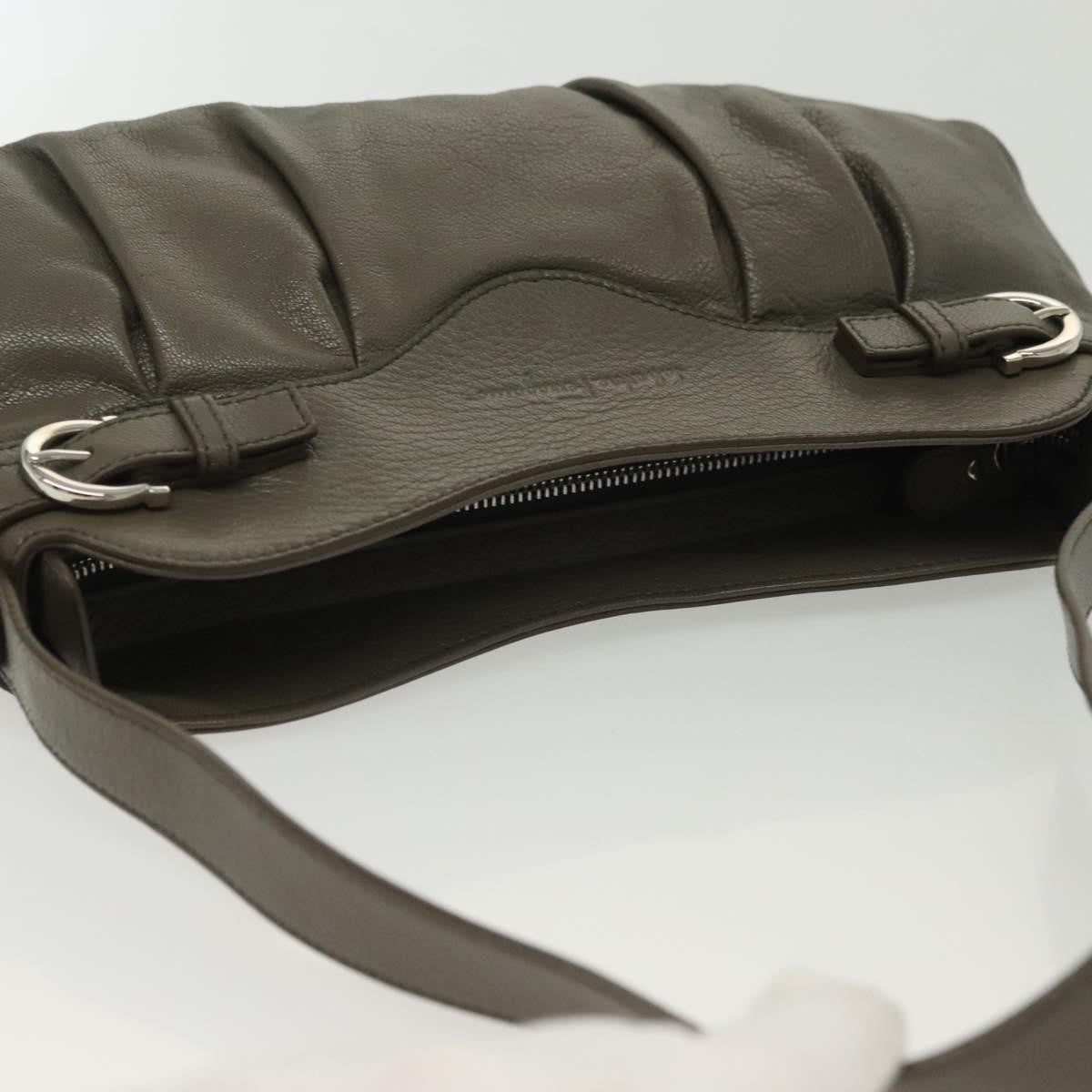 Salvatore Ferragamo Gancini Shoulder Bag Leather, GRAY, LEATHER, Shoulder bag