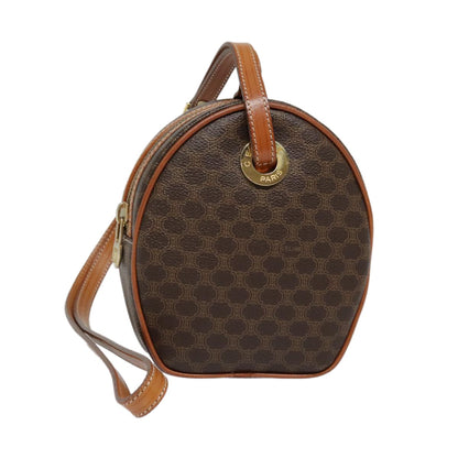 Celine Vintage Macadam Circle Logo Shoulder Bag Canvas and Leather, Brown, Canvas, Shoulder Bag