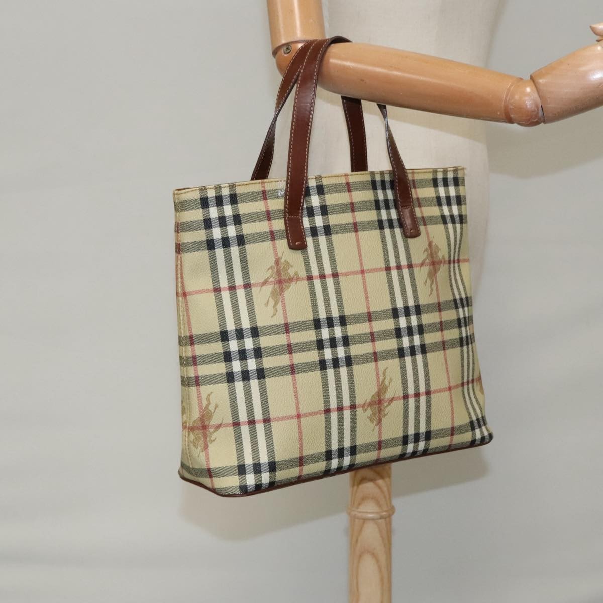 Burberry Top Handle Tote Haymarket Coated Canvas, BEIGE, CANVAS, Tote bag