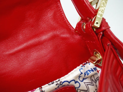Fendi Mamma baguette Leather, Red, Leather, Handbag