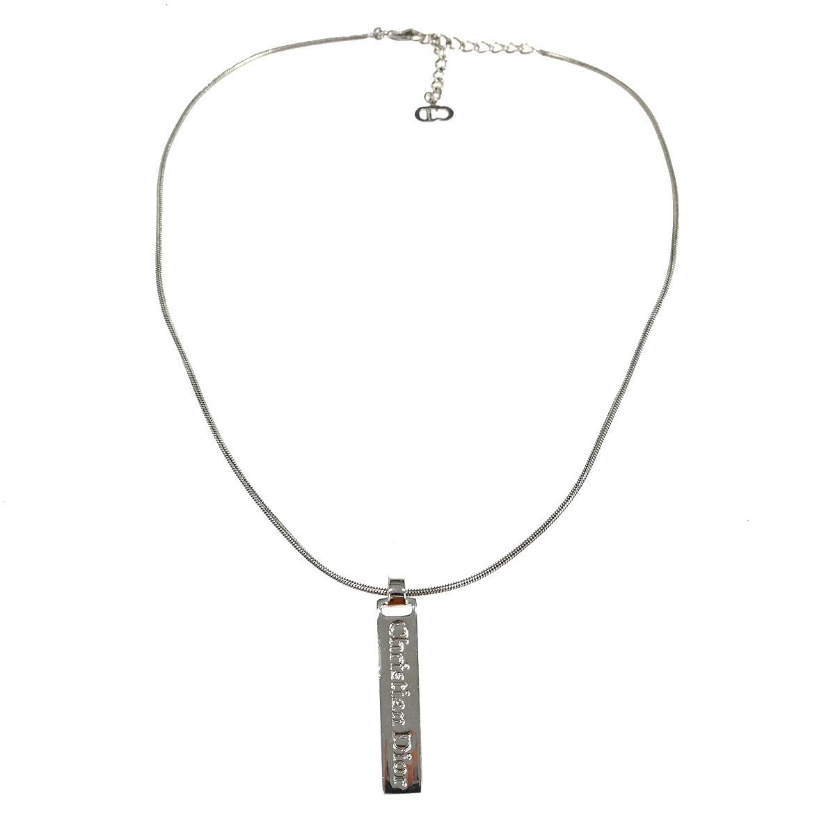 Christian Dior Vintage Dior Logo Necklace Metal, Silver, Silver Plated, Necklace