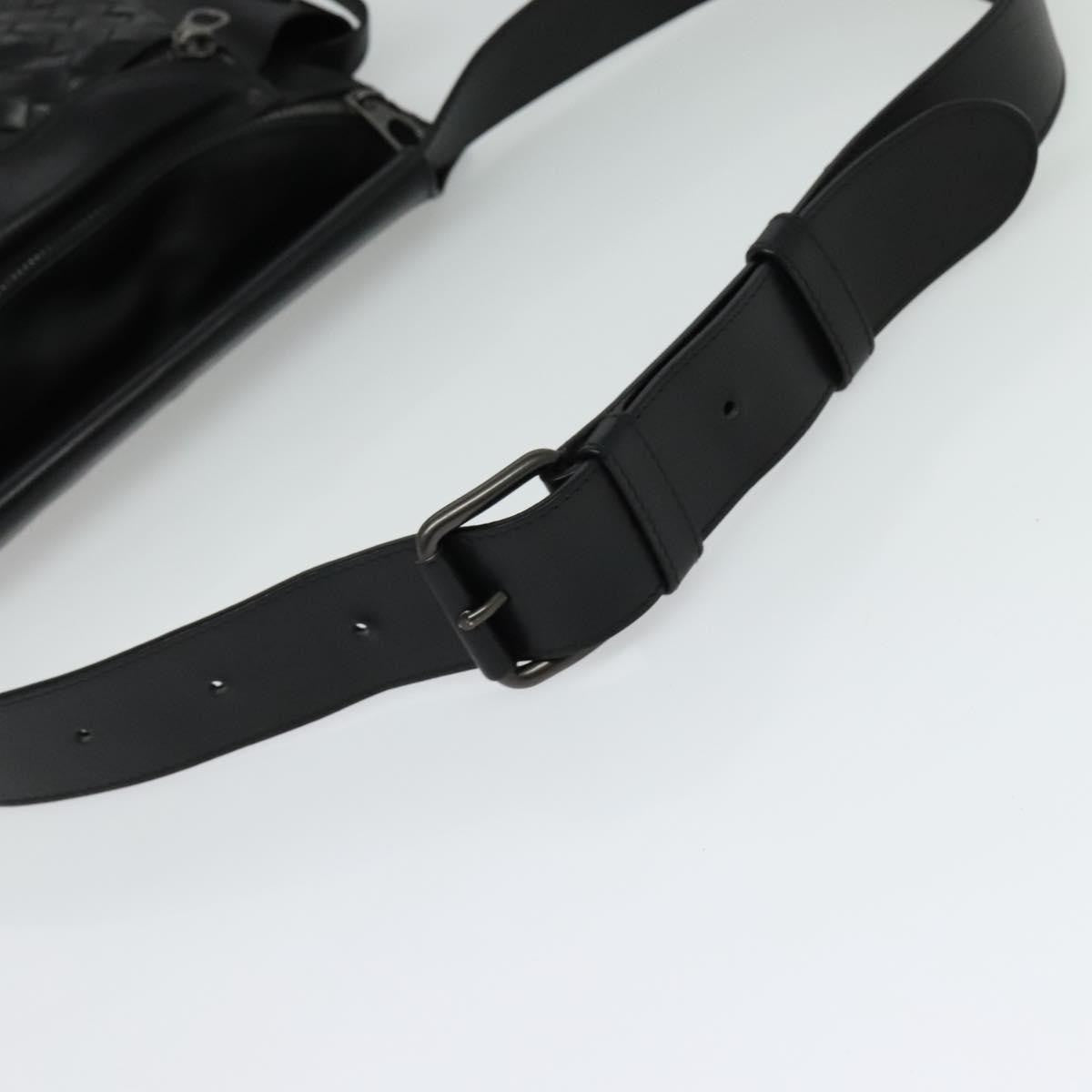 Bottega Veneta Utility Waist Bag Leather with Intrecciato, BLACK, LEATHER, Shoulder bag